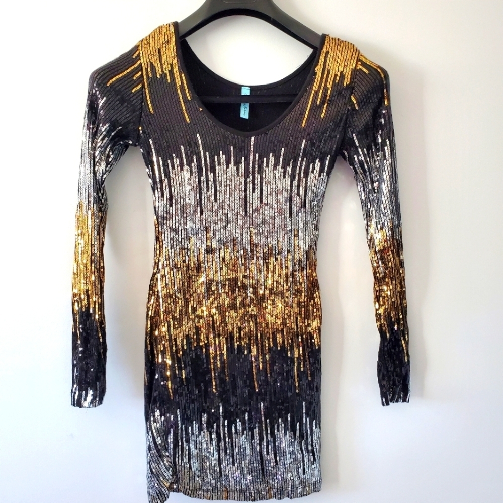 GUESS MARCIANO mini dress silver gold  and black size XS